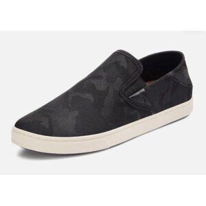 OluKai Shoes Womens 8 Pehuea Black Camo Canvas Slip On Sneakers Collapsible